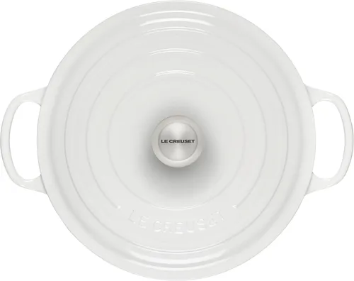 Miniatura 2 de Le Creuset Horno holandés redondo ancho Signature de hierro fundido esmaltado, 6.75 cuartos de galón., Blanco