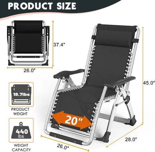 Miniatura 2 de MOPHOTO Cómoda silla plegable para sala de estar, silla reclinable plegable con colchón para interiores y exteriores, silla de ocio, sillas negro