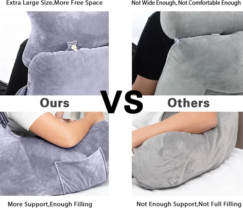 Miniatura 5 de Almohada de lectura - Extra grande de 31" almohada de descanso para cama con rollo de cuello desmontable y brazos para sentarse en la cama o sofá