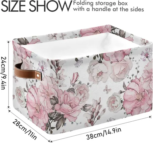 Miniatura 3 de susiyo Paquete de 2 cestas de almacenamiento grandes para organizar, contenedores de almacenamiento de tela de rosas florales, cestas decorativas