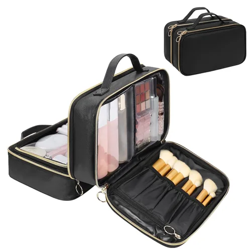 Miniatura 9 de OCHEAL Neceser de viaje, organizador de maquillaje transparente de doble capa, bolsa de cosméticos de gran capacidad para mujeres que viajan
