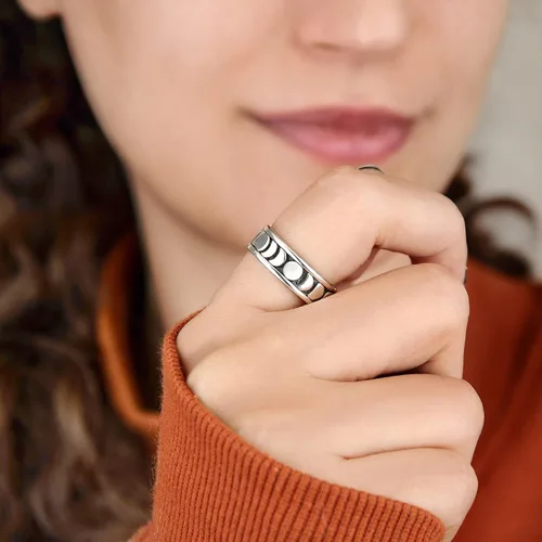 Miniatura 4 de Boho-Magic Anillo giratorio de plata de ley 925 para hombres y mujeres celestiales joyería