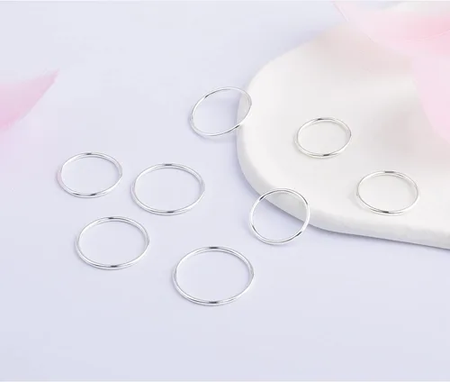 Miniatura 9 de CANDYFANCY Anillos delgados de plata de ley 925 de 0.039 pulgadas apilados por debajo de la rodilla para mujer, anillos apilables, tamaño 2.5-8.5