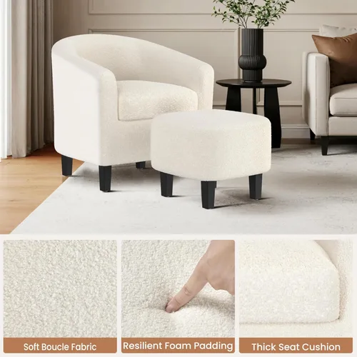 Miniatura 6 de Yaheetech Juego de 2 sillas tipo barril de pana, tapizadas, sillones redondos, sillas de espera con cojín suave para sala de estar, dormitorio, sala