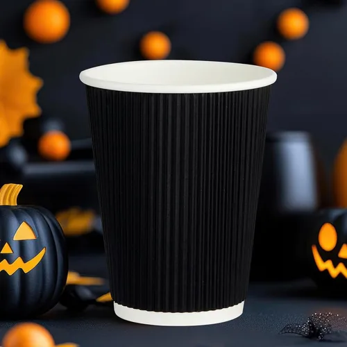 Miniatura 5 de JollyPack Paquete de 60 tazas de café de papel de 12 onzas, tazas desechables negras con pared ondulada aislada para café, té y chocolate caliente