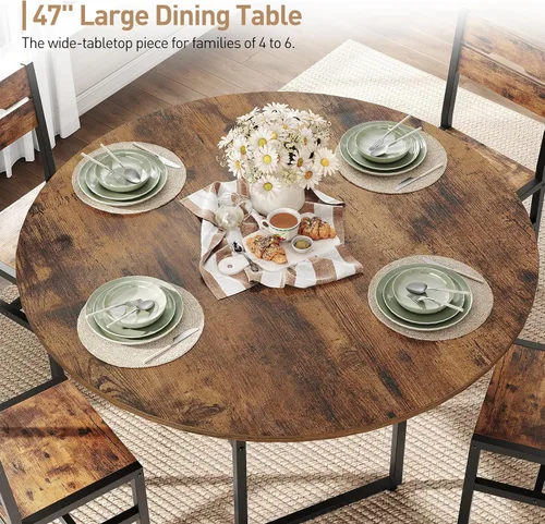Miniatura 3 de RALGEND Mesa de comedor redonda de 47.2 pulgadas para 4, mesa de cocina de madera de granja con almacenamiento, mesa de comedor circular que ahorra