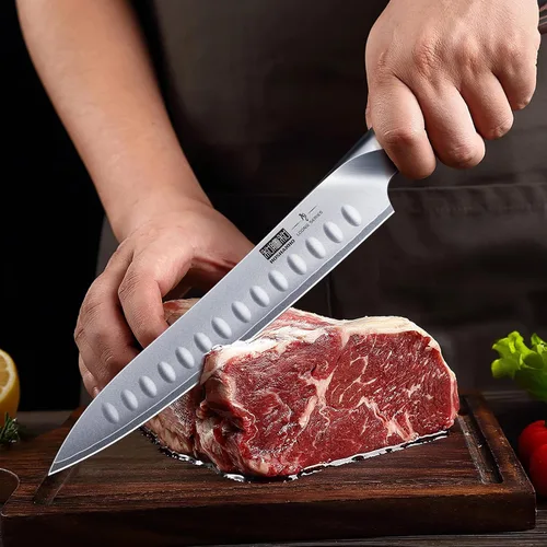 Miniatura 6 de HOSHANHO Juego de cuchillo de rebanar de 8 pulgadas y tenedor de 7 pulgadas, juego profesional de cuchillo de carnicero de acero de alto carbono