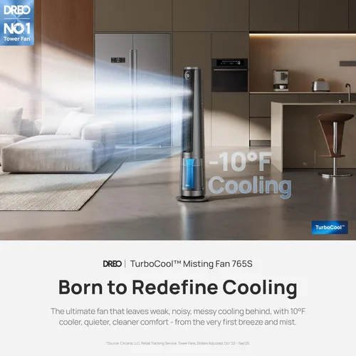 Miniatura 2 de DREO TurboCool Ventilador de nebulización 765S, ventiladores que soplan aire frío, refrigeración de 10 °F, enfriador de aire evaporativo rápido