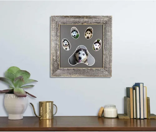 Miniatura 2 de BARNWOODUSA - Marco de collage de huellas de perro o gato, marco de fotos de 5 aperturas para mascotas, conmemoración del viaje de la mascota, gris