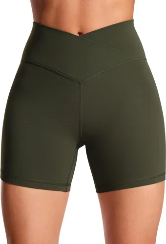 CRZ YOGA Butterluxe - Pantalones cortos cruzados de 5 pulgadas para mujer, cintura alta, para entrenamiento, yoga, suave
