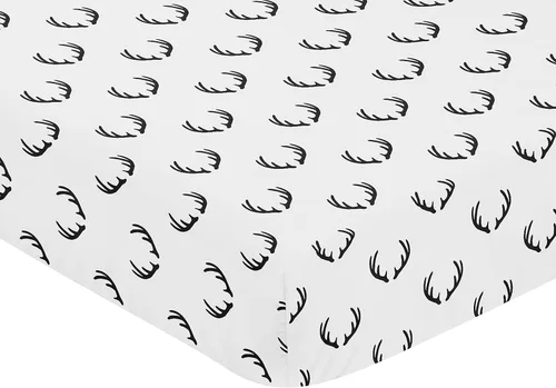 Miniatura 3 de Sweet Jojo Designs Sábana bajera ajustable para cuna para bebé o niño pequeño con diseño de ciervo rústico en blanco y negro para la colección