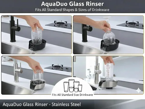 Miniatura 2 de AquaDuo - Combo de enjuague de vidrio y rociador de fregadero de cocina, lavadora de vasos de acero inoxidable, limpiador de tazas, lavadora