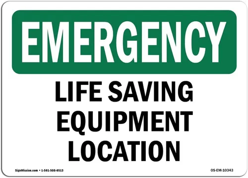 Letrero de emergencia OSHA – Ubicación del equipo de salvamento | Cartel de plástico rígido | Protege tu negocio, sitio de construcción, almacén y