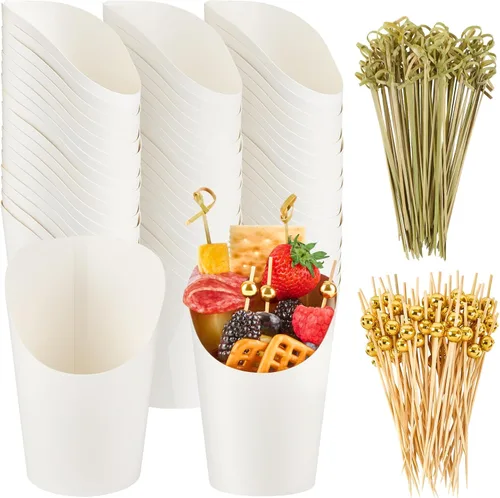 Miniatura 9 de Ocmoiy Vasos de charcutería con palillos y bolsas, vasos desechables marrones de papel kraft de 14 oz para aperitivos, vasos individuales