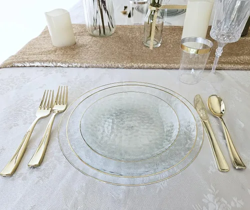 Miniatura 2 de Ocasiones" Paquete de 50 platos (25 invitados) - Juego de platos de plástico desechables para fiestas de boda pesados, cena de 25 x 10 pulgadas +