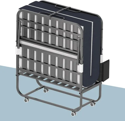 Miniatura 13 de Cama plegable, camas portátiles de 75 x 31 pulgadas para adultos, marco de metal resistente y resistente, cama plegable con ruedas