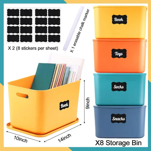 Miniatura 2 de Tanlade 8 contenedores de almacenamiento de plástico apilables con tapa y asa, colorida caja de almacenamiento de escritorio para estantes