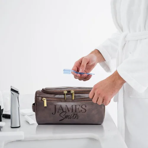 Miniatura 6 de Xpanrous Neceser personalizado para hombre – Kit de piel sintética grabada con nombre o iniciales personalizados, bolsa de afeitar de viaje hecha a