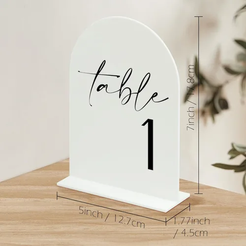 Miniatura 2 de Números de mesa de acrílico de arco blanco con soportes 1-30, letrero acrílico arqueado blanco de 5 x 7 pulgadas y bases, números de mesa de arco
