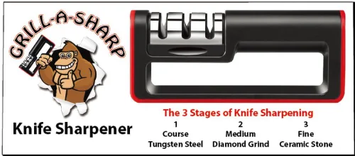 Miniatura 6 de Grill-A-Sharp Afilador de cuchillos de acero de tungsteno de 3 etapas, molienda de diamante, piedras de cerámica, sistema de afilado manual