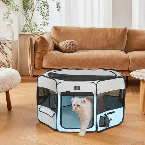 Miniatura 5 de X-ZONE PET jaula plegable portátil para mascotas, perros, gatos, corralito, de tela oxford 600D prémium, cremallera superior extraíble, uso en Azul