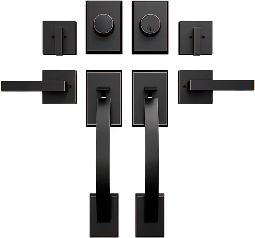 Miniatura 29 de Juego de manijas de puerta delantera, juego de manijas de níquel satinado con cerrojo para puerta u oficina