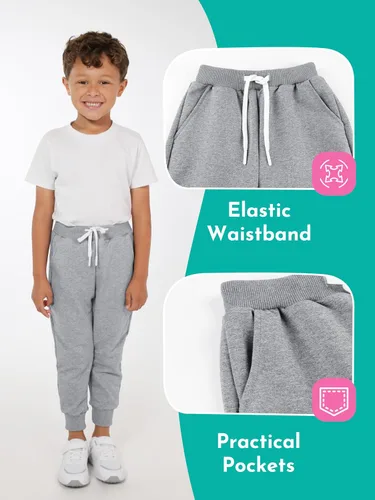 Miniatura 3 de Resinta Paquete de 3 pantalones deportivos de algodón para niños pequeños, pantalones deportivos con bolsillo, ropa de entrenamiento