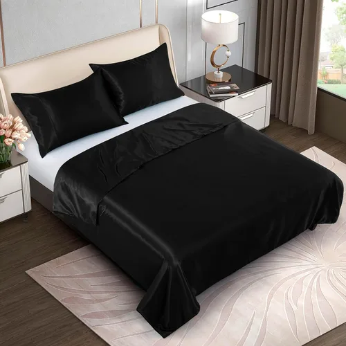 Miniatura 2 de Homiest - Funda para manta con peso de 48 x 72 pulgadas, de satén negro con 8 lazos, con cremallera extraíble y sedosa, edredón de manta pesada