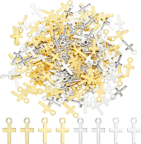 Kenning 200 piezas 16 x 8 mm Mini colgante de cruz de aleación, cuentas de cruz mini para joyería, hallazgos de manualidades, manualidades hechas a