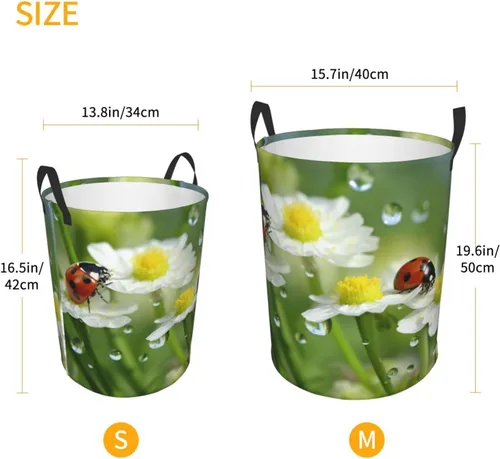 Miniatura 5 de Summer Ladybird Flowers print Circular Hamper Waterproof Storage Bin Organizer Basket Laundry Hamper With Handles For Clothes Toys Small