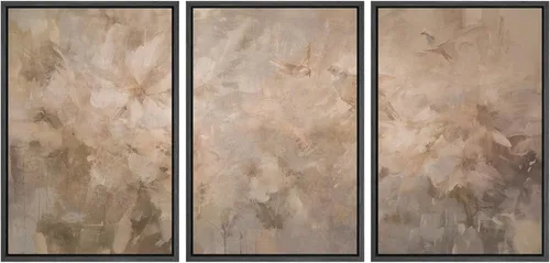 Miniatura 660 de SIGNWIN Lienzo enmarcado para pared, arte con pinceladas de flujo neutro en tonos beige abstractos, ilustraciones, arte moderno, decorativo