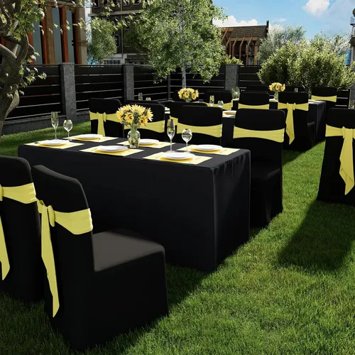 Miniatura 9 de homing Paquete de 2 manteles rectangulares ajustables, mantel de tela lavable de 4 pies, mantel de poliéster impermeable para fiestas, ferias, Negro