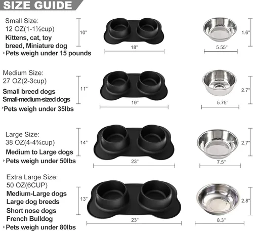 Miniatura 4 de Tazones de acero inoxidable para perros con alfombrilla de silicona antideslizante antiderrames, 24 onzas, 48 onzas, juego de cuencos de comida