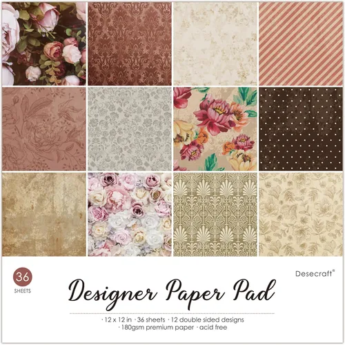 Vintage Flora 12x12 Pulgadas en Juego de Hojas de Papel de Doble Cara - Cartulina para Tarjetas Decorativa - 36 Hojas - para Fabricación de