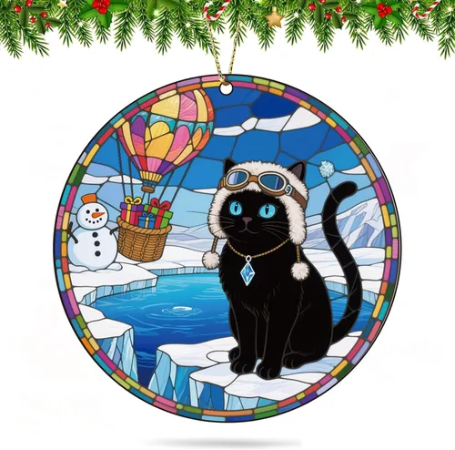 Miniatura 10 de Adornos de Navidad Graciosos de Gato Negro 2025, Adornos Colgantes de Acrílico 2D para Decoraciones de Árbol de Navidad, Adornos de Navidad
