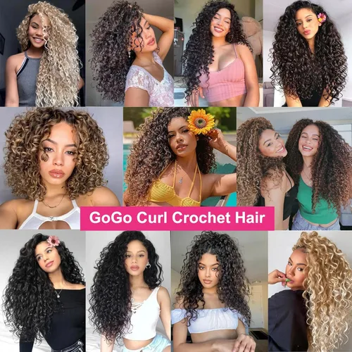 Miniatura 6 de Unionbeauty - Paquete de 8 mechones rizados con ganchillo GoGo, rizos de agua para mujer negra, rizos de playa, extensiones de cabello rizado 1b#