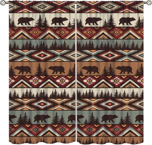 Miniatura 17 de Cortinas rústicas de alce y oso, tratamiento retro para ventana de cabaña de oso salvaje para dormitorio, cocina, cortinas de estilo rústico Retro