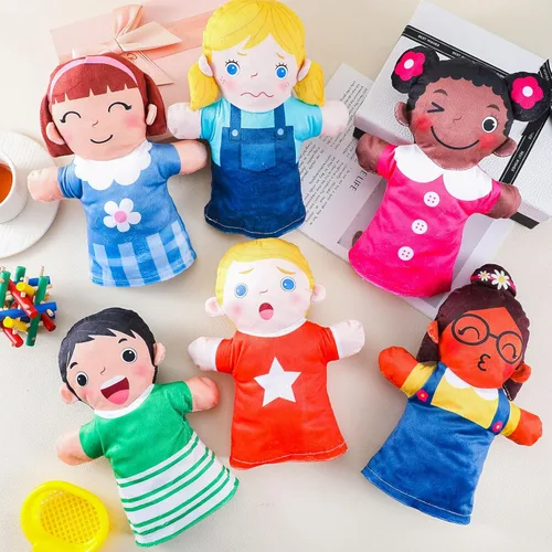 Miniatura 4 de Poen Juego de 8 títeres de mano para niños, títeres de mano multiculturales, felpa suave a granel para niños pequeños, interacción de aprendizaje