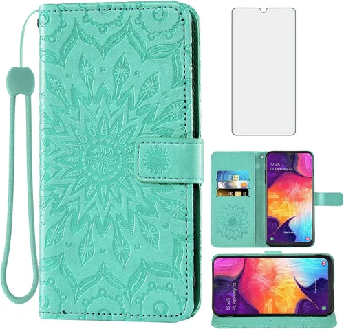 Miniatura 10 de Funda de teléfono para Samsung Galaxy A50 con protector de pantalla de vidrio templado, funda magnética de cuero, soporte para tarjetas, accesorios
