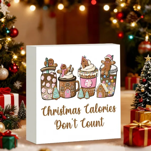 Miniatura 3 de Decoración navideña de cafetería, decoraciones navideñas divertidas retro, lazo rosa, letrero de calorías de pan de jengibre, regalo para mujeres