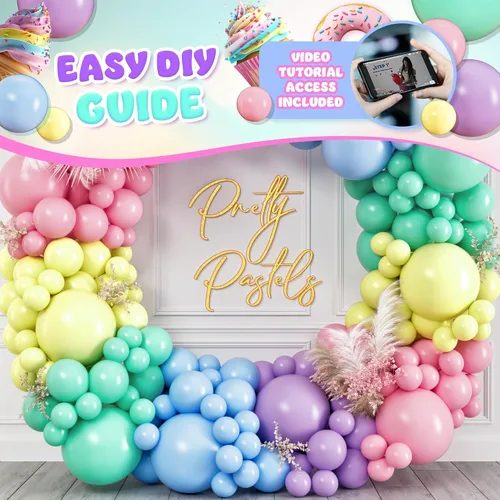 Miniatura 6 de Kit de arco de globos pastel todo en 1 para decoraciones de fiesta pastel – Globos de fiesta arcoíris de primavera de Pascua para cumpleaños