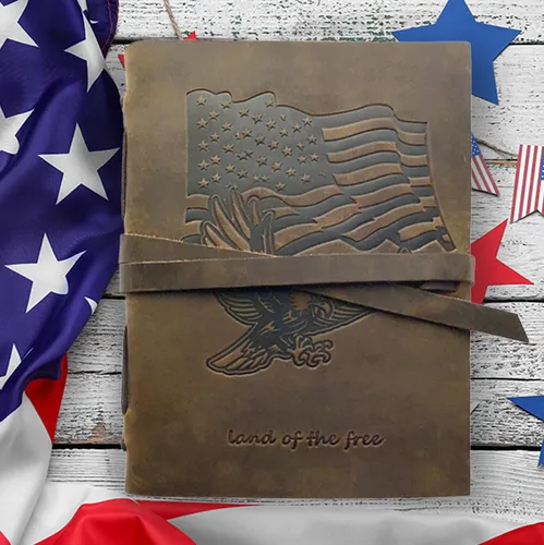 Miniatura 4 de Diario encuadernado en cuero para hombres y mujeres, juego de regalo patriótico hecho a mano con bandera de Estados Unidos y águila en relieve