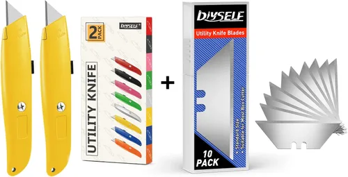 DIYSELF Paquete de 2 cortadores retráctiles con 10 hojas de cuchillo utilitario, cuchillas afiladas de acero SK5, cortadores de caja para cartón,