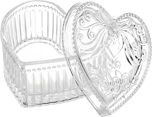 Miniatura 11 de Gaolinci Caja de almacenamiento de vidrio de cristal en forma de corazón con relieve Caja de joyería Caja de dulces con tapa - Ámbar