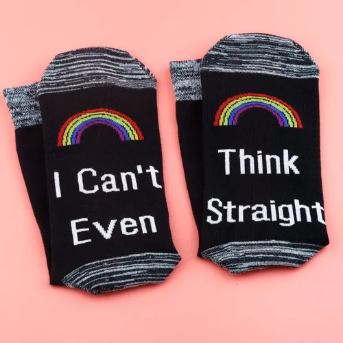 Miniatura 7 de LEVLO Rainbow LGBT - Calcetines de algodón con texto en inglés "I Can't Even Think Straight Cotton Socks Birthday Gift