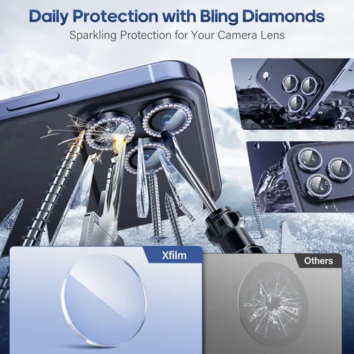 Miniatura 3 de Protector de Lente de Cámara Bling para iPhone 17 Pro / 17 Pro Max, Anillo de Metal con Diamante Individual con Dureza 9H, Protector de Pantalla