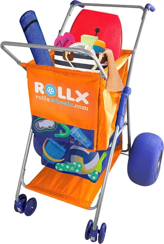 Miniatura 11 de RollX Carro de almacenamiento plegable con 4 ruedas de globo, neumáticos de playa traseros de 13 pulgadas y delanteros de 7 pulgadas