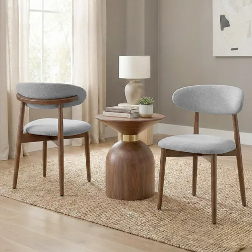Miniatura 23 de Juego de 4 sillas de comedor, sillas tapizadas de estilo granja, sillas modernas de tela para cocina con patas de madera maciza, color camello