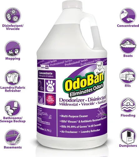Miniatura 2 de OdoBan Desinfectante Profesional y Eliminador de Malos Olores Concentrado, Hecho en los EE. UU., Aroma Original de Eucalipto, Paquete de 4, 1 Galón