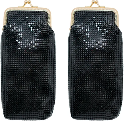 Juego de 2 monederos largos de malla metálica suave vintage con bolsillo para encendedor (0.118 in, negro)